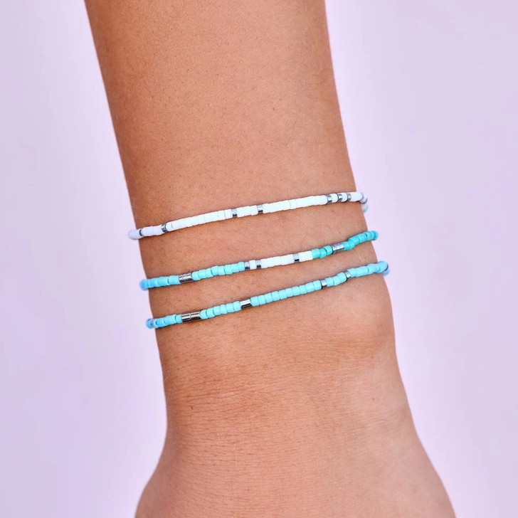 Pura Vida Mixed Seed Bead Stretch Bracelet Set Seafoam Dream