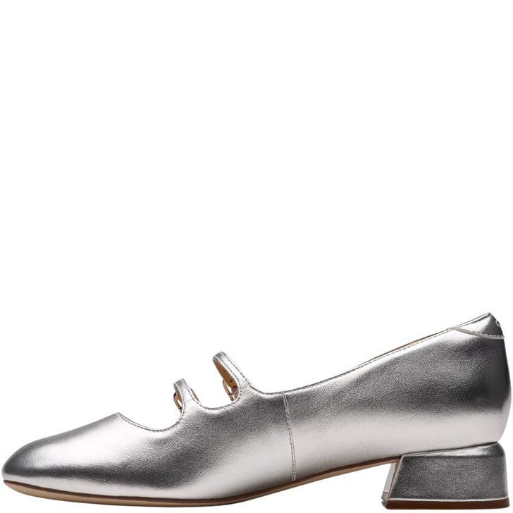 Clarks Daiss30 Mary Jane Block Heels Metallic Silver