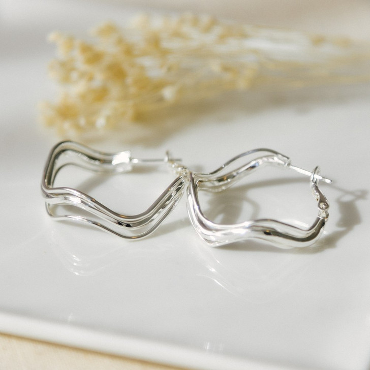Glee Silver Plated Breezy Wavy Hoops
