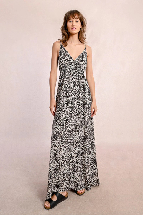 Molly Bracken Long Printed Maxi Dress Beige Leopard