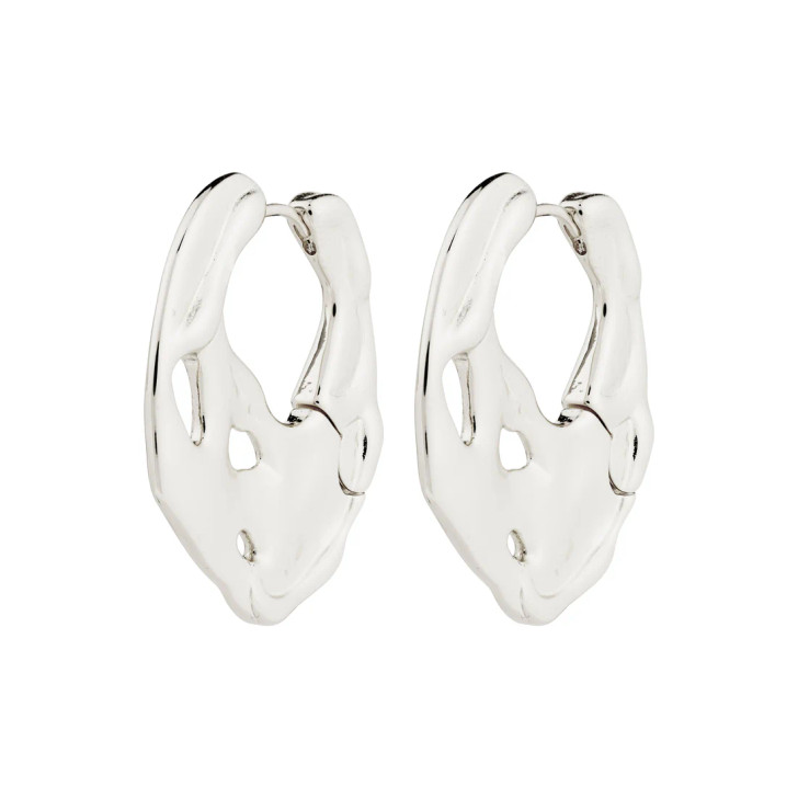 Pilgrim Dawn Flat Organic Shape Hoops Silver Plated