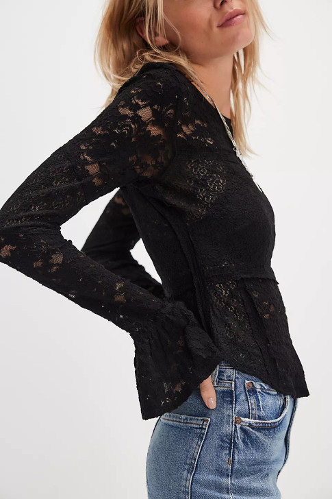 Free People Lace Layering Long Sleeve Black