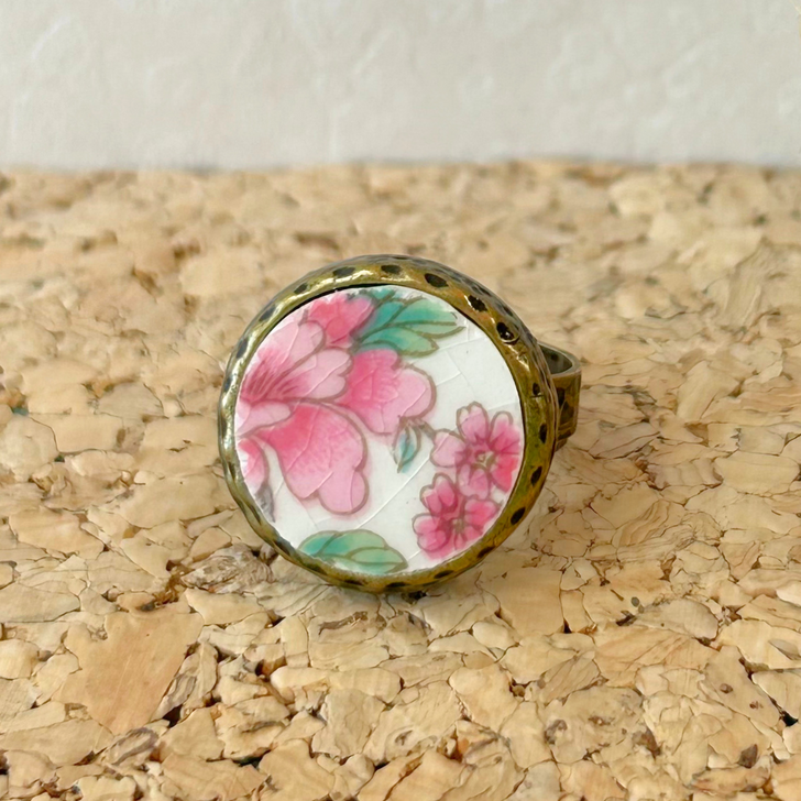 K. Ross Creations Antique China Ring Pink & Green