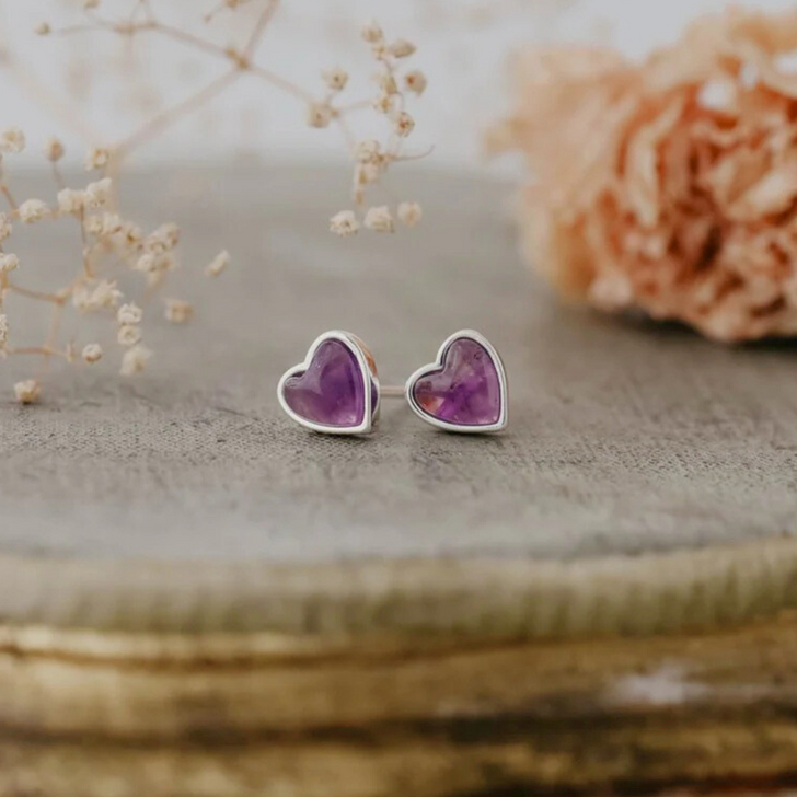 Wild Abandon Silver Plated Heart of Stone Studs Amethyst