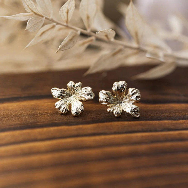 Wild Abandon Gold Plated Hibiscus Flower Studs