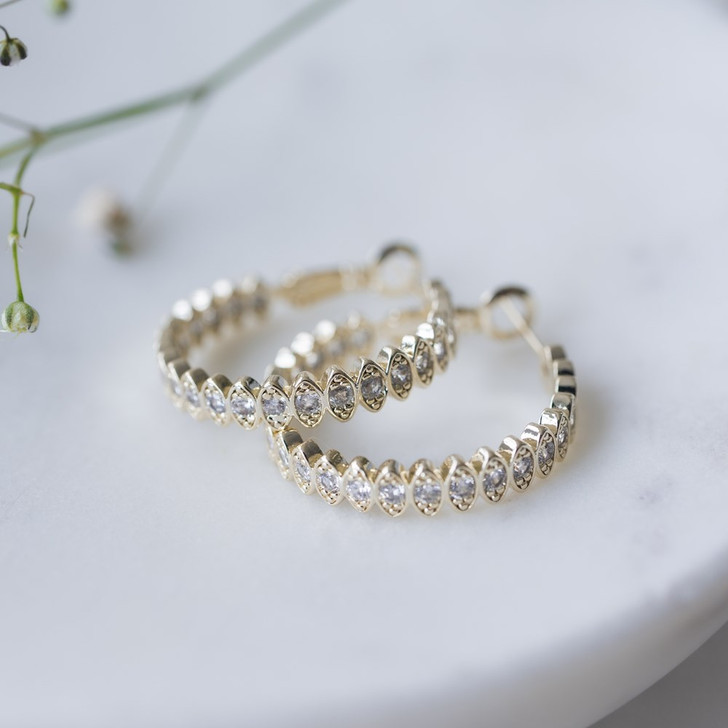 Glee Gold Plated Front Centre Crystal Hoops