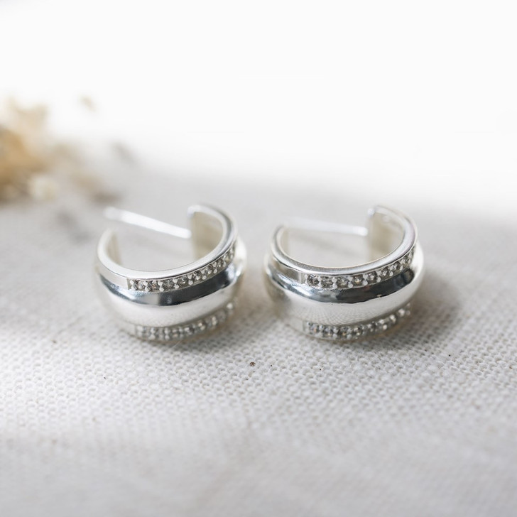 Glee Silver Plated Raisa Chunky Crystal Hoops