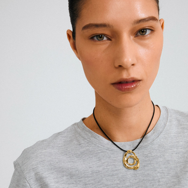 Pilgrim Unfold Spiral Genuine Leather Necklace Gold Plated