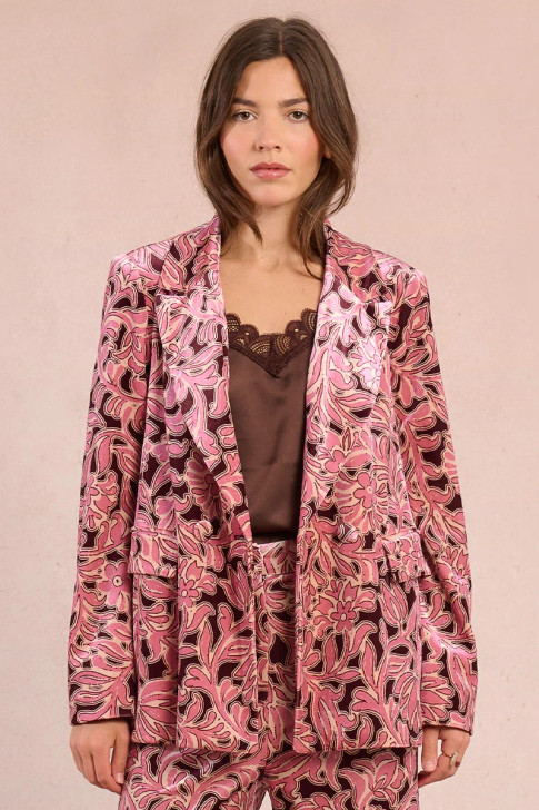 Molly Bracken Floral Print Blazer Burgundy Lalie