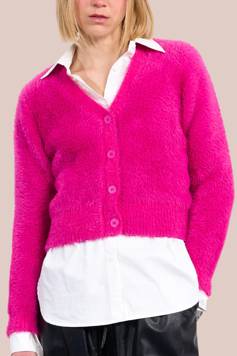 Molly Bracken Fuzzy Cardigan Fuchsia