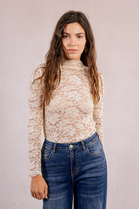 Molly Bracken Lace Layering Turtleneck Cream
