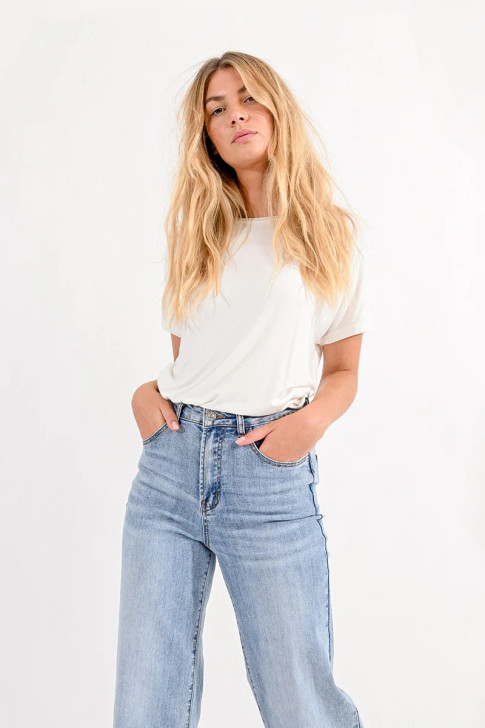 Molly Bracken High Waist Wide Leg Jeans Light Denim