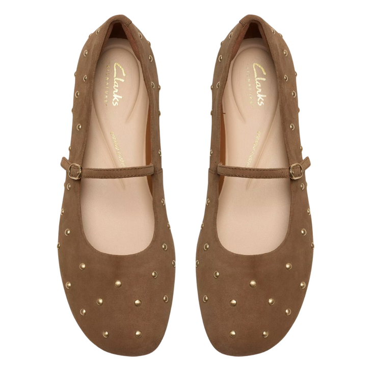 Clarks Livia Studded Flats Walnut Suede