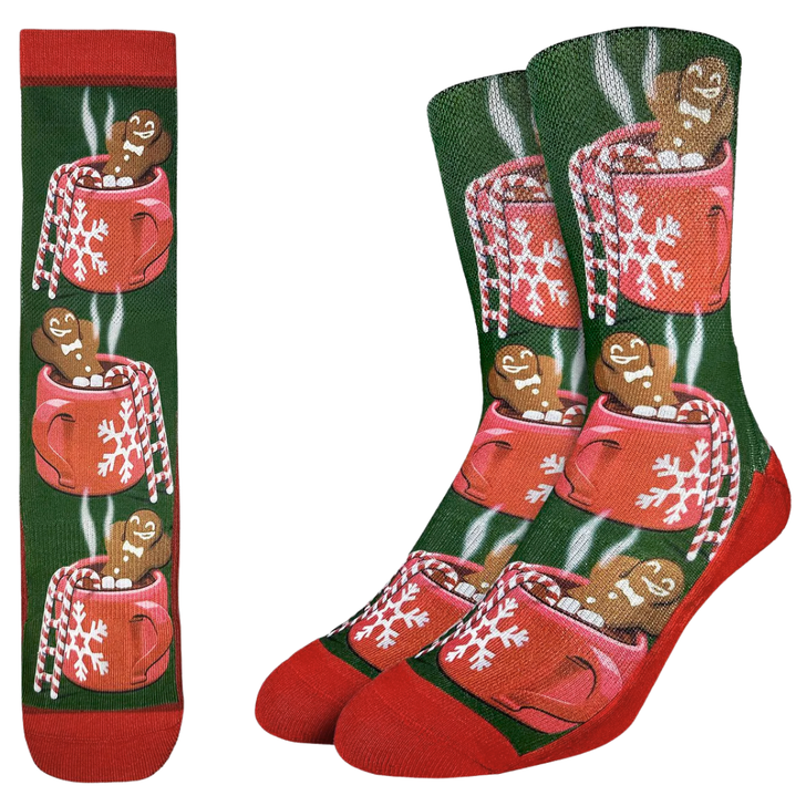 Good Luck Sock Men's Gingerbread Man Hot Chocolate Socks