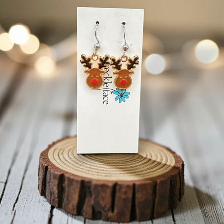 Freckle Face Reindeer Enamel Earrings