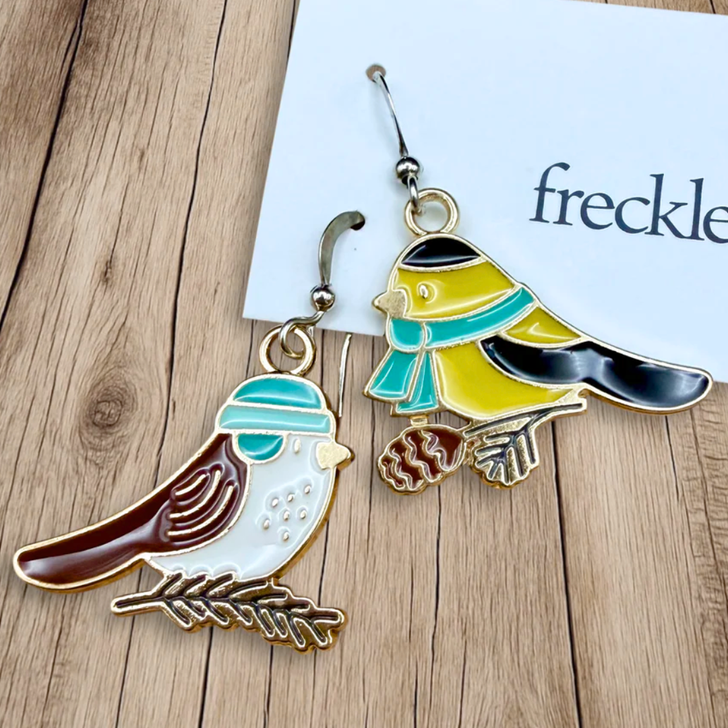 Freckle Face Winter Bird Earrings