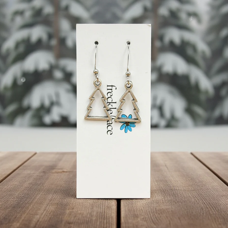 Freckle Face Cookie Cutter Christmas Tree Earrings Silver