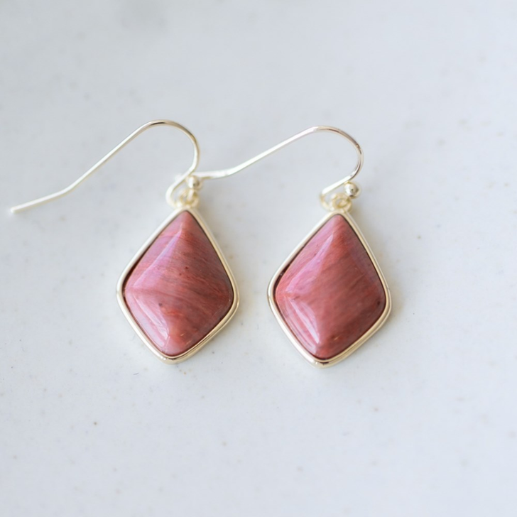 Glee Gold Plated Evora Dangle Earrings Pink Rhodonite
