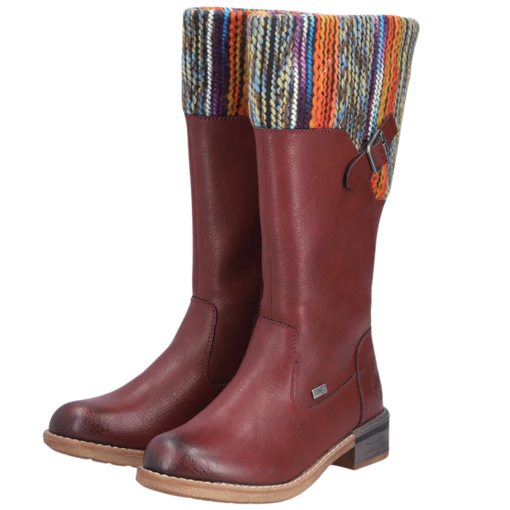 Rieker Tall Knit Cuff Boots Burgundy