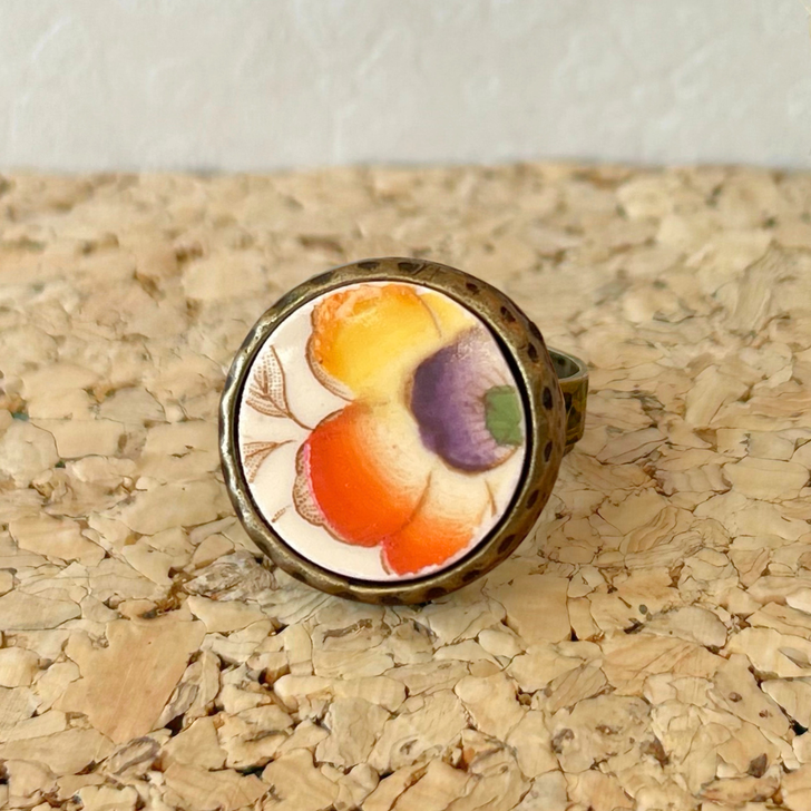 K. Ross Creations Antique China Ring Orange Pansy