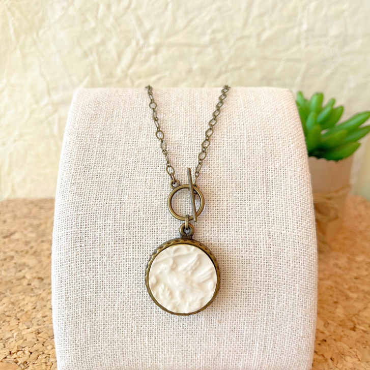 K. Ross Creations Antique China Toggle Necklace White Bird