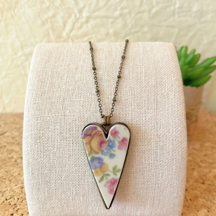 K. Ross Creations Antique China Heart Necklace Pastel Spring