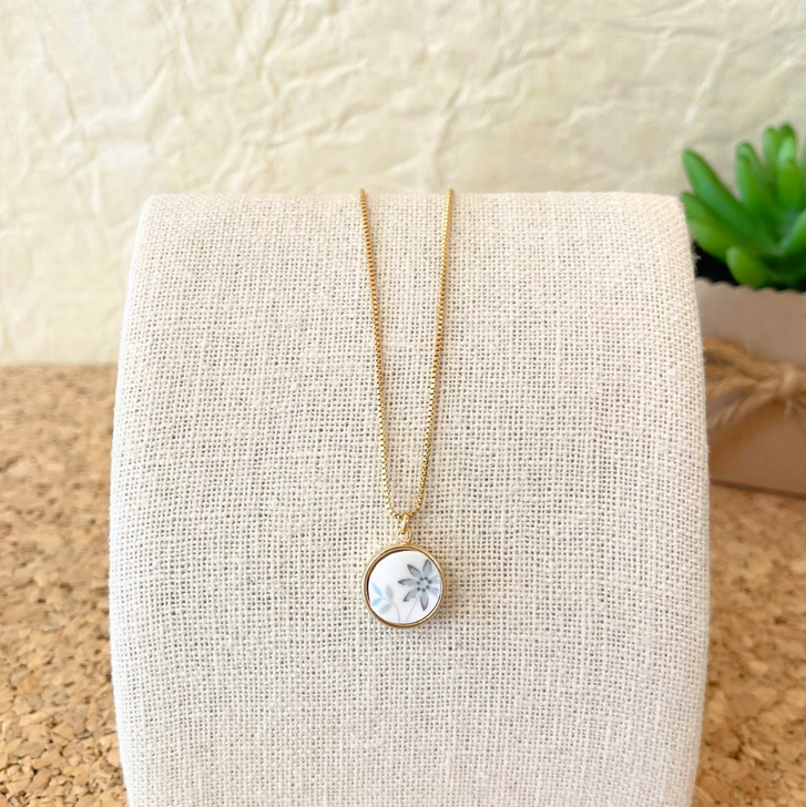 K. Ross Creations Antique China Necklace Light Blue & Grey