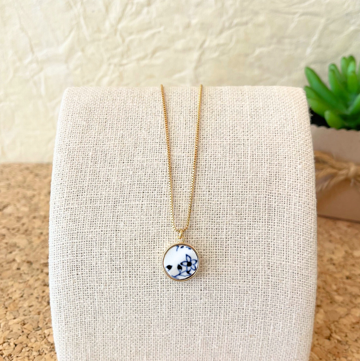 K. Ross Creations Antique China Necklace Indigo Flower