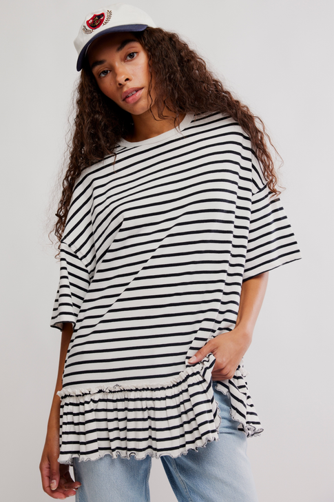 Free People Why Yes Striped Tee Black & White Combo