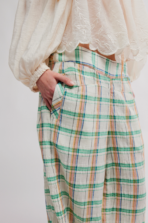 Free People Hour Glass Wide Leg Pants Ivory Combo