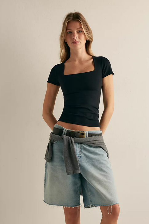 Free People Sunfade Clean Lines Baby Tee Black