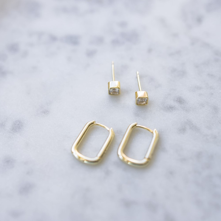 Glee Gold Plated Duet Square Earring Set