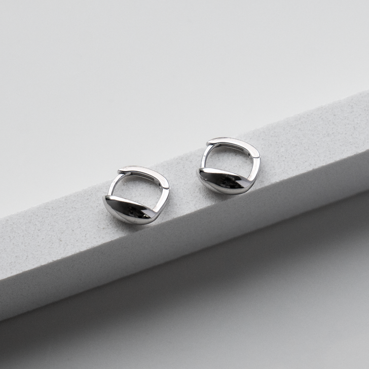 House of Jewellery Mini Marquise Bead Huggie Hoops Rhodium Plated