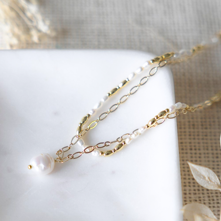 Glee Gold Plated Adeline Necklace Pearl