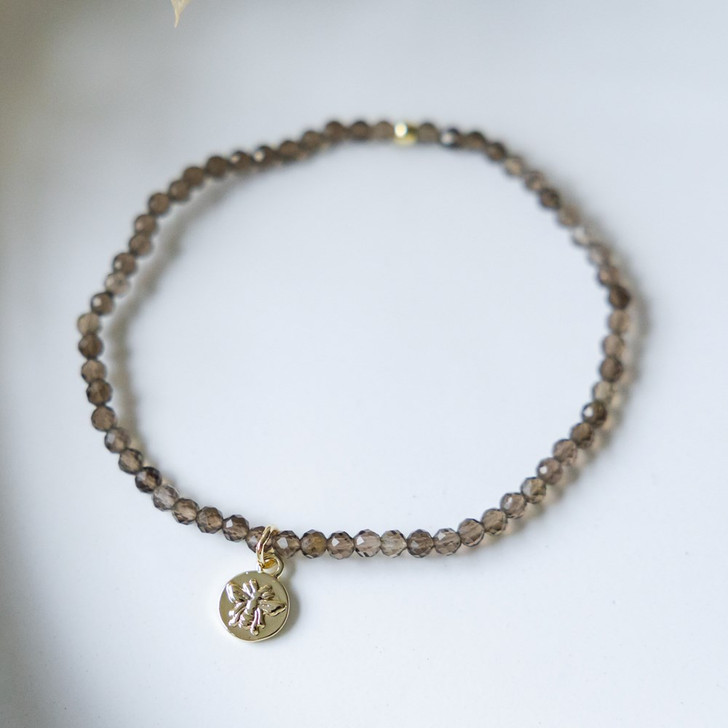 Glee Gold Plated Baby Bee Bracelet Smokey Quartz