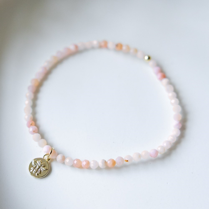 Glee Gold Plated Baby Bee Bracelet Pink Opal
