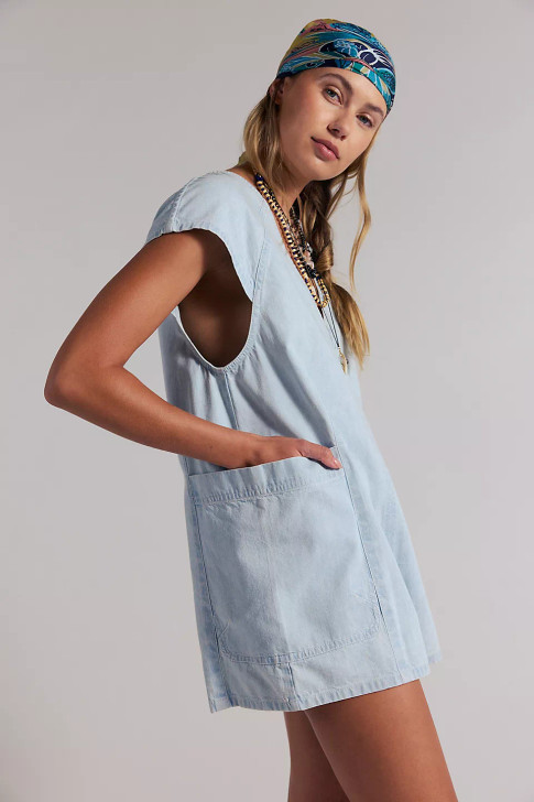 Free People Free Fall Denim Romper Water