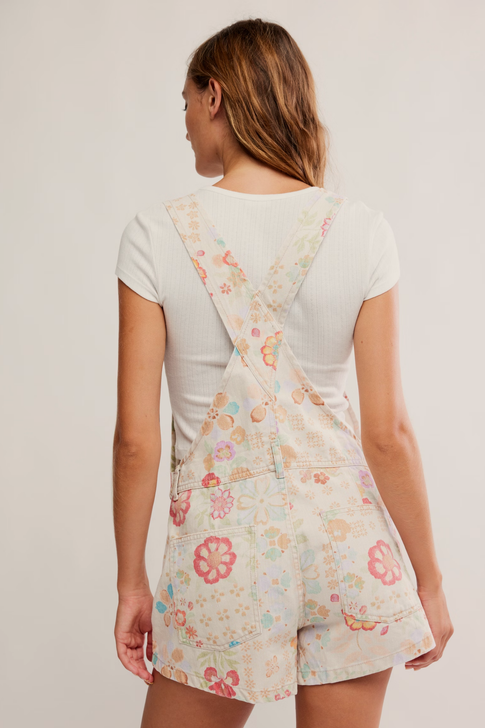 Free People Ziggy Denim Printed Shortalls Sun Drenched Combo