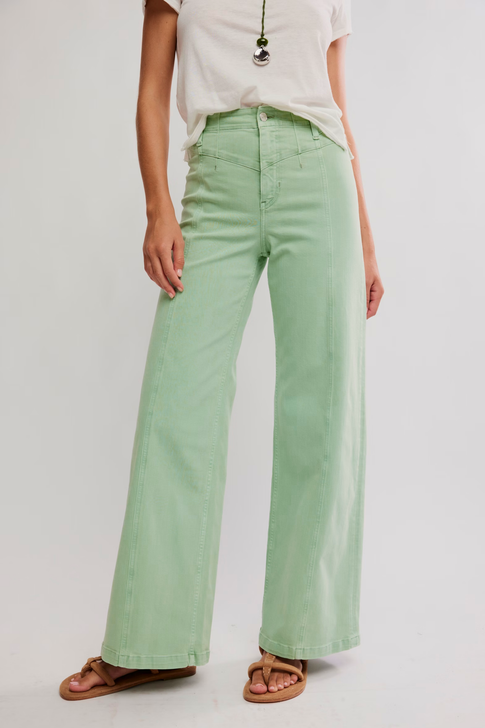 Free People Libre Wide Leg Jeans Cameo Green