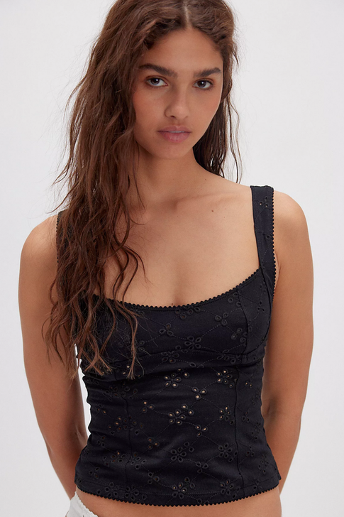 Free People Full Bloom Eyelet Cami Black
