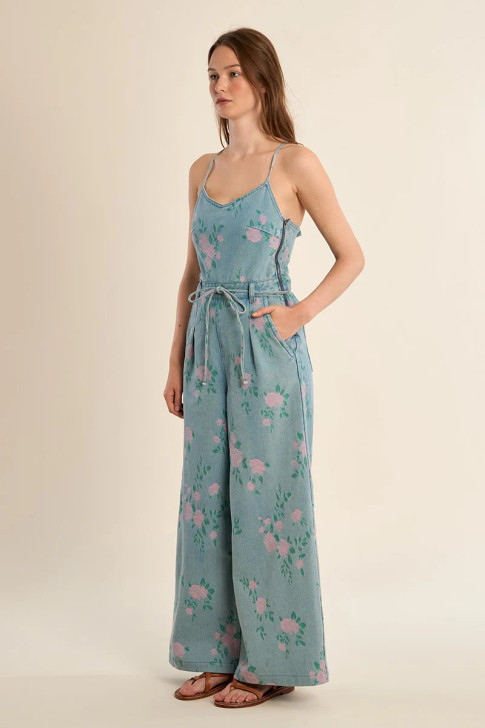 Molly Bracken Denim Jumpsuit Floral Light Denim