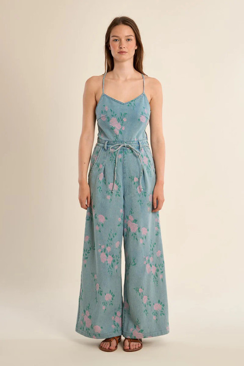 Molly Bracken Denim Jumpsuit Floral Light Denim