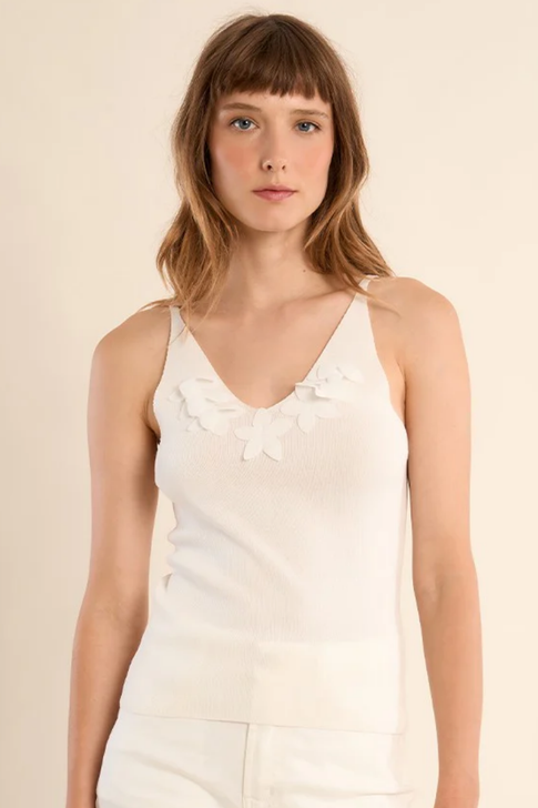 Molly Bracken Floral Neckline Tank Top Ecru