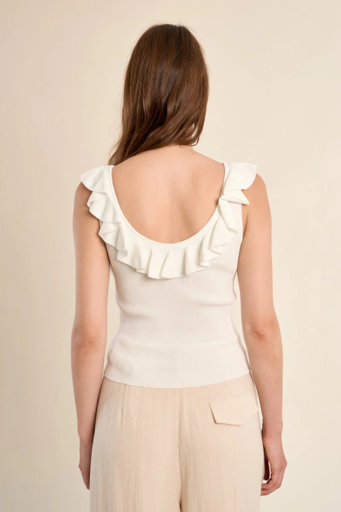Molly Bracken Ruffled Rib Tank Top White