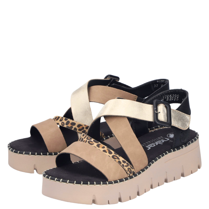 Rieker Regina Strappy Wedge Sandals Leopard Multi