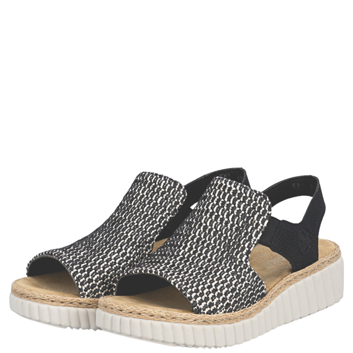 Rieker Rachel Woven Wedge Sandals Black