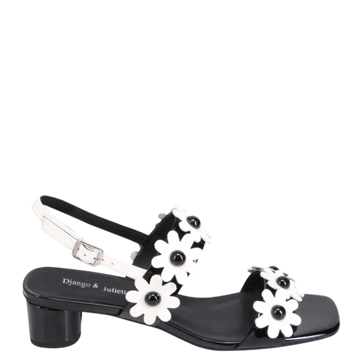 Django & Juliette Hatsyl Floral Heels Black & White Patent