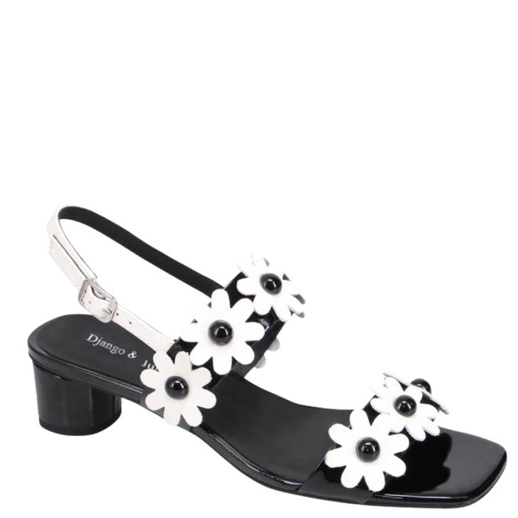 Django & Juliette Hatsyl Floral Heels Black & White Patent