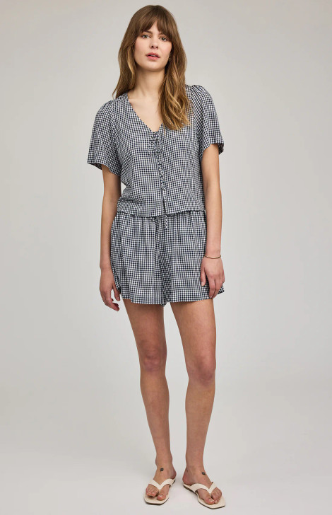 Gentle Fawn Becca Short Sleeve Top Navy Gingham