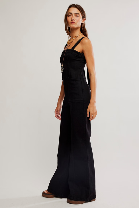 Free People Suns Out Bootcut Jumpsuit Black Knight